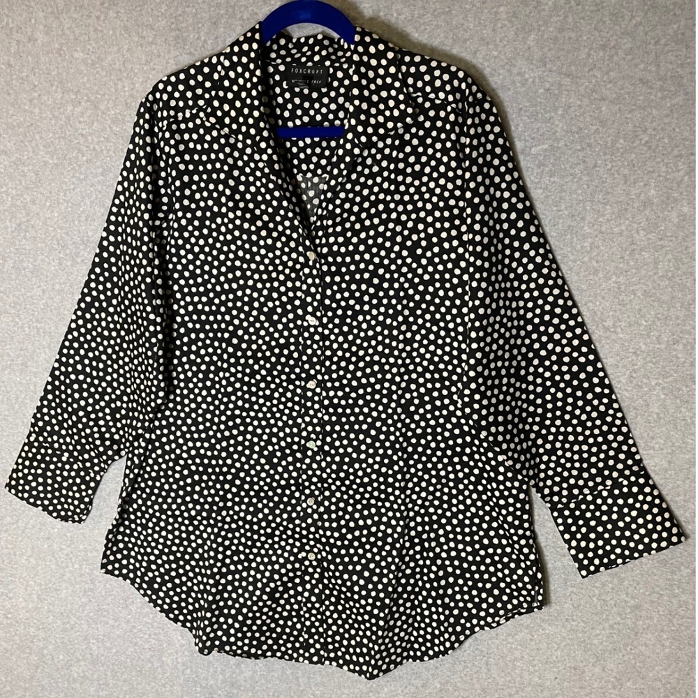 Foxcroft Wrinkle Free Shaped Fit Tunic Top Polka Dot Womens‎ 16W Black White
